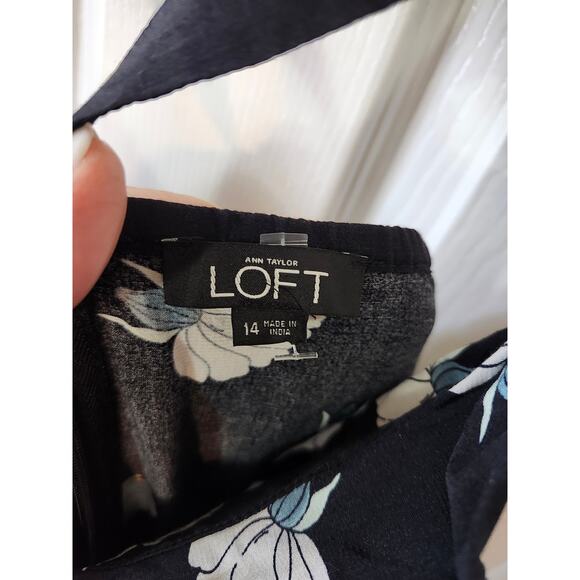 Ann Taylor Loft Sz 14 Jumpsuit Pants Romper Blue Lily Floral Overalls - Picture 5 of 11